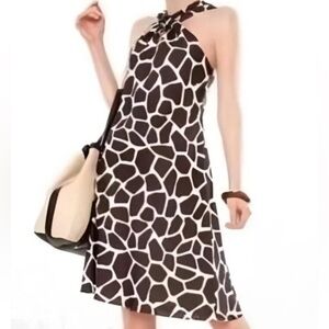 Banana Republic Silk Chocolate Brown Giraffe Print Halter Lined Dress Size 10